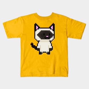 Pixel Siamese Cat Kids T-Shirt